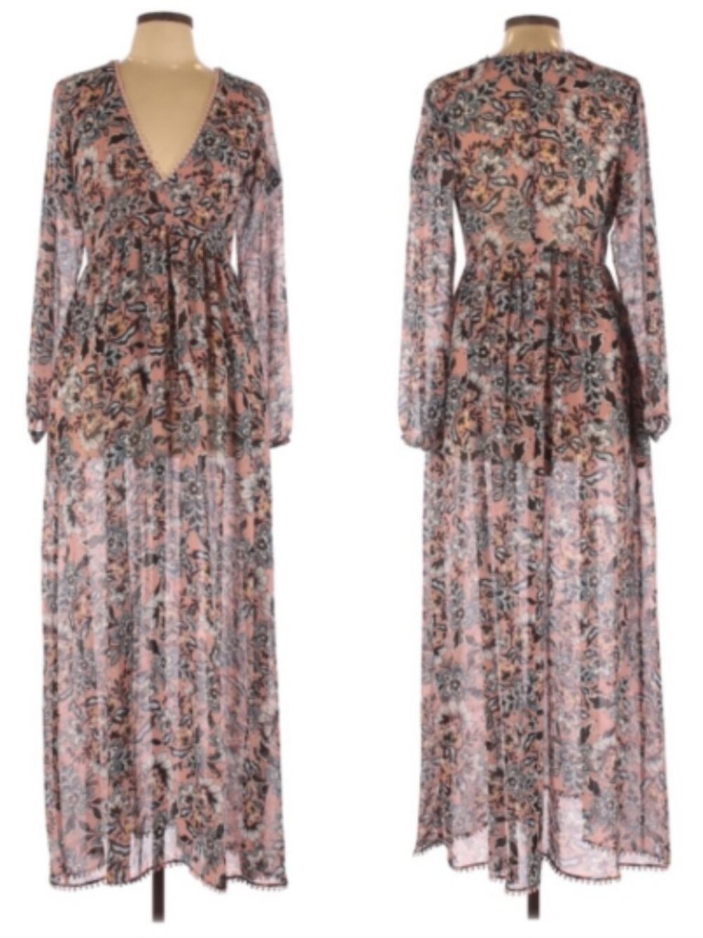 For Love & Lemons Gracie Nude Floral Midi Dress